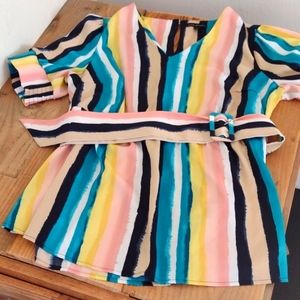 Lane Bryant Multicolored V-neck Peplum Top w Wide Belt Size 14